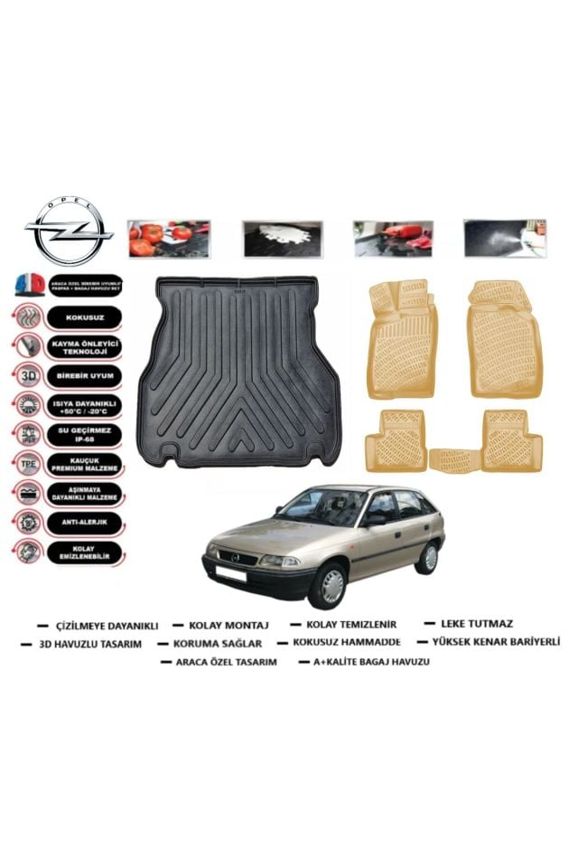 Opel Astra F HB 1991 Model Bagaj Havuzu(paspası)+Araca Özel Bej Paspas Takımı Flex