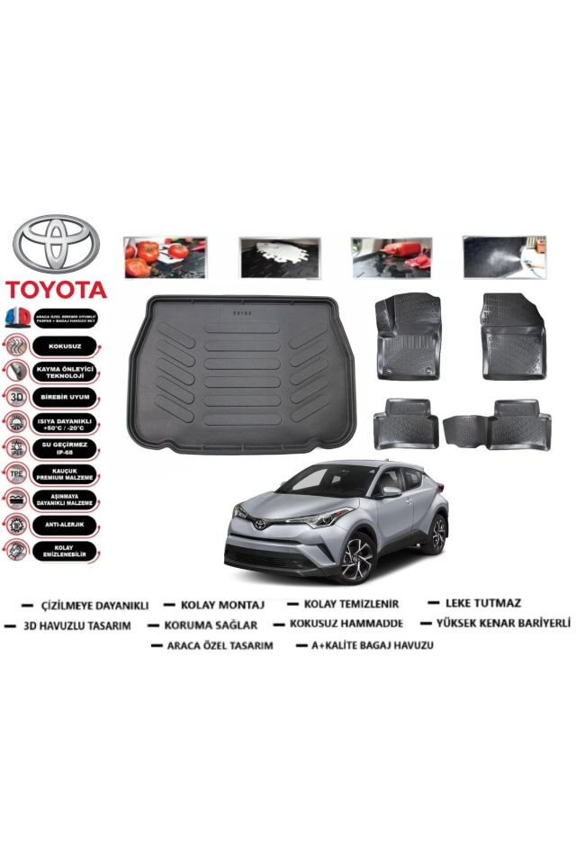 Toyota C-HR 2023 Model Bagaj Havuzu Araca Özel Paspas Takımı Prrox