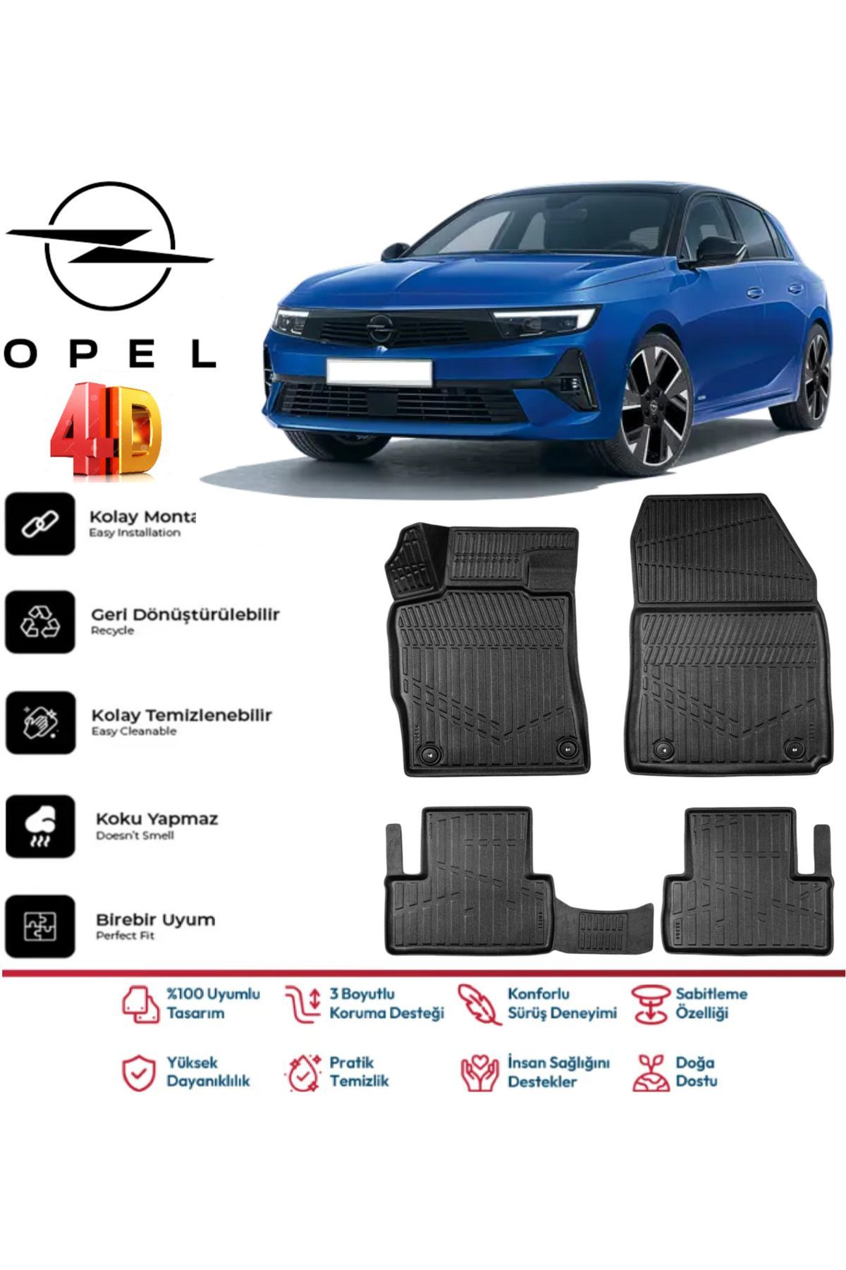 Opel Astra L 2021 Ve Sonrası 4.5D Plus Havuzlu Siyah Paspas Takımı Yumuşak
