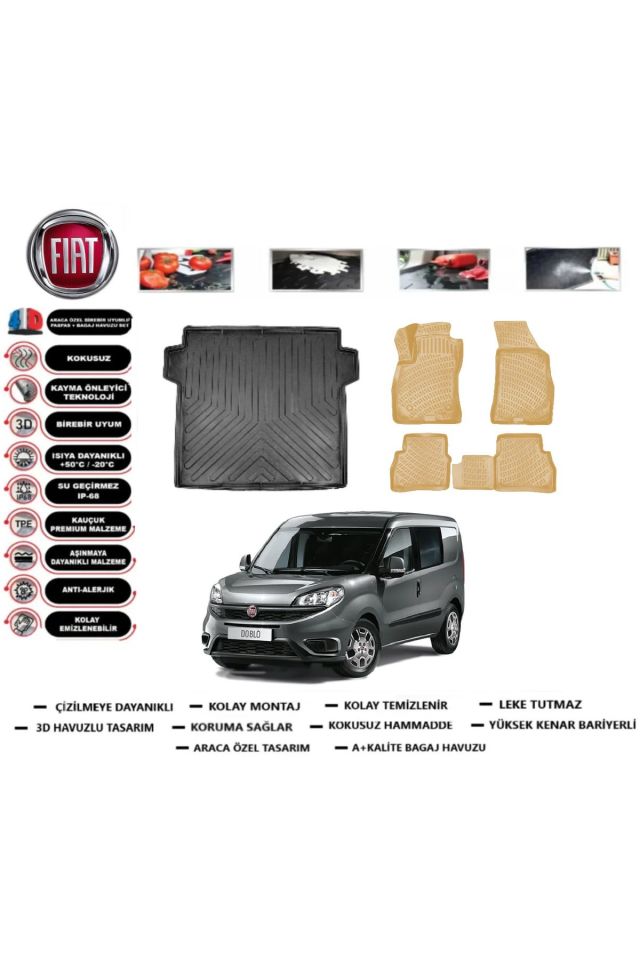 Fiat Doblo 2018 Model Bagaj Havuzu(paspası)+Araca Özel Bej Paspas Takımı Flex