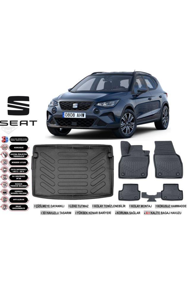 Seat Arona 2020 Model Üst Bagaj Havuzu Araca Özel Siyah Havuzlu Paspas Takımı Sett