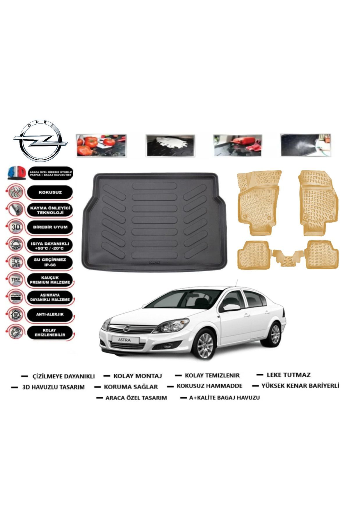 Opel Astra H Sedan 2006 Model Bagaj Havuzu(paspası)+Araca Özel Bej Paspas Takımı Flex