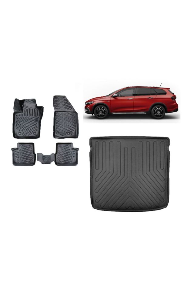 Fiat Egea Cross Wagon 2023 Uyumlu Üst Kademe Bagaj Havuzu+3D Havuzlu Araca Özel Paspas Takımı