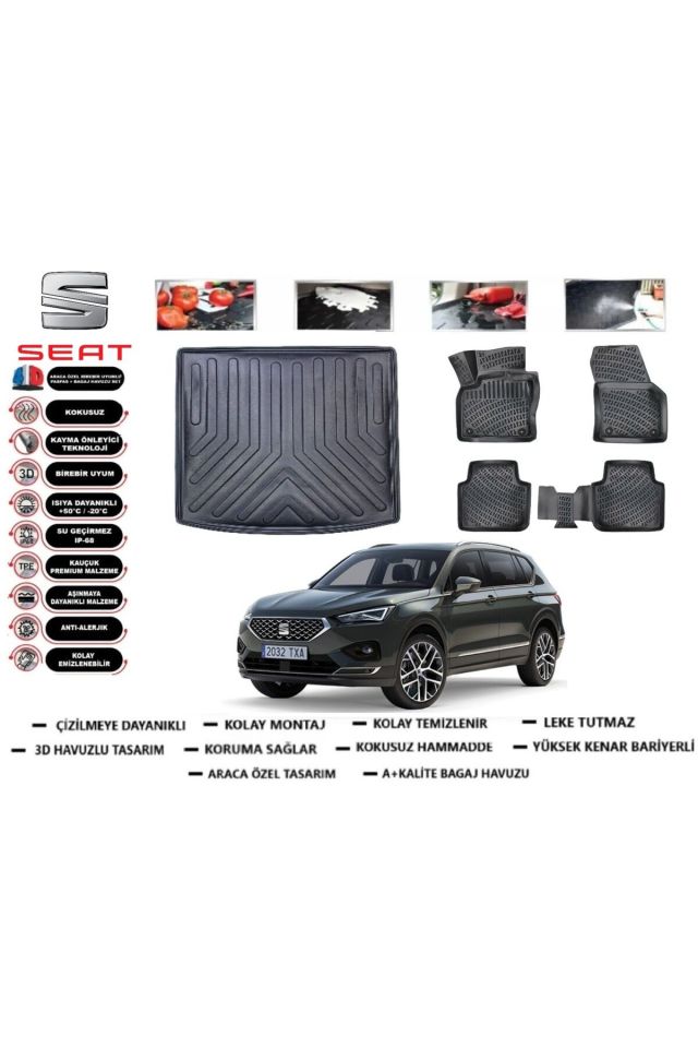 Seat Tarraco 2025 Model  5 Koltuk Bagaj Havuzu Araca Özel Paspas Takımı Prrox