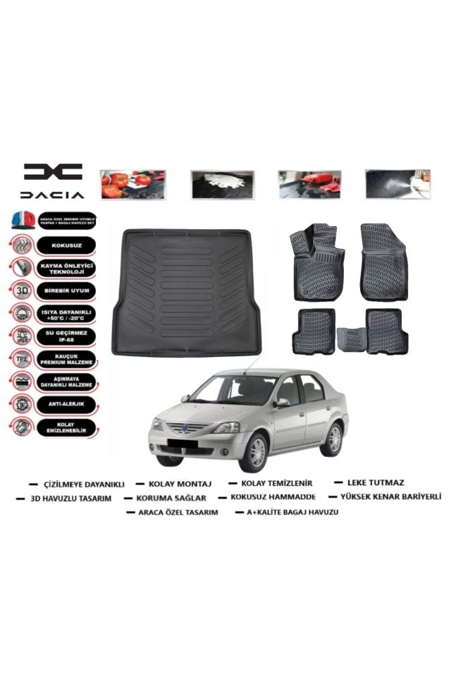 Dacia Logan Sedan 2007 Model Bagaj Havuzu Araca Özel Paspas Takımı Prrox