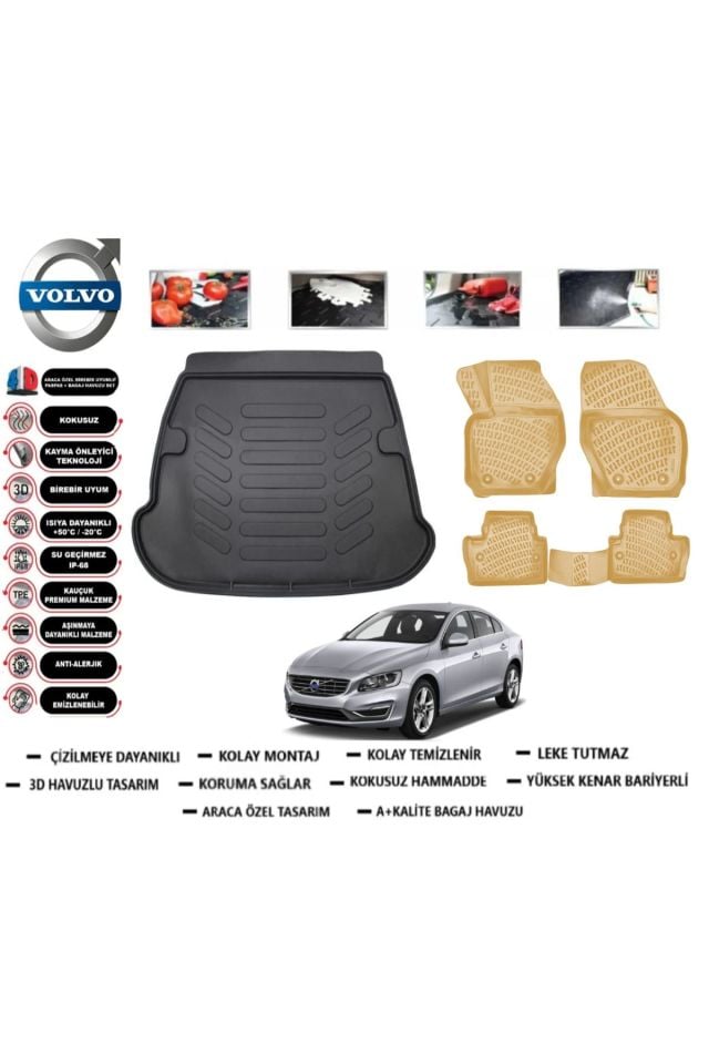 Volvo S60 2013 Model Bagaj Havuzu+Araca Özel Bej Paspas Takımı Flex