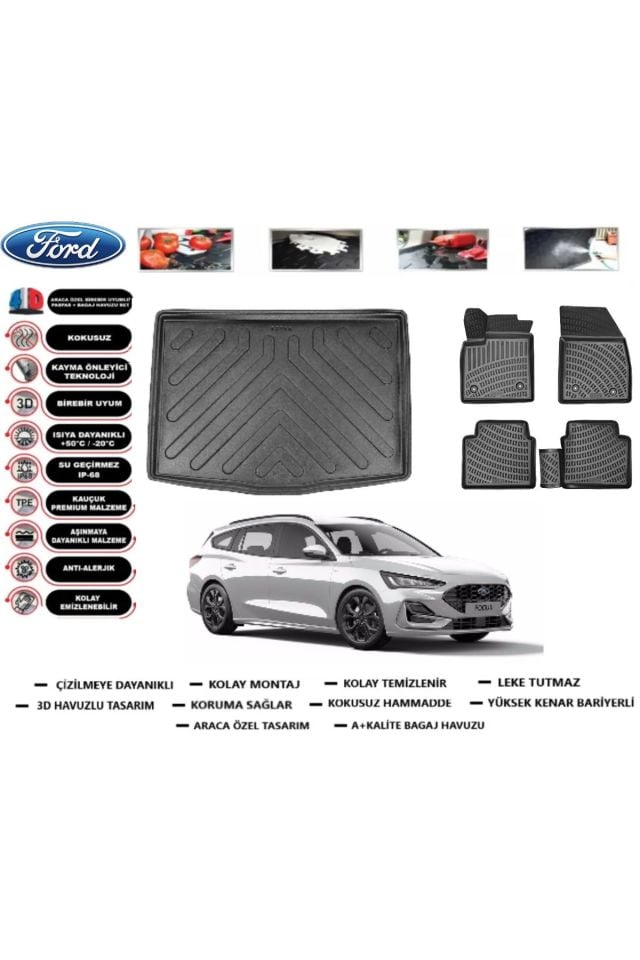 Ford Focus 4 STW 2023 Model Alt Kısım Bagaj Havuzu Araca Özel Paspas Takımı Prrox