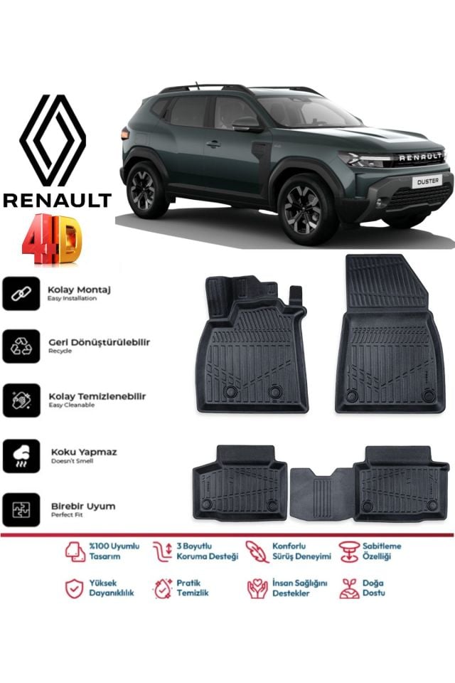 Renault Duster Eco G 2024 Ve Sonrası 4.5D Plus Havuzlu Siyah Paspas Takımı Yumuşak