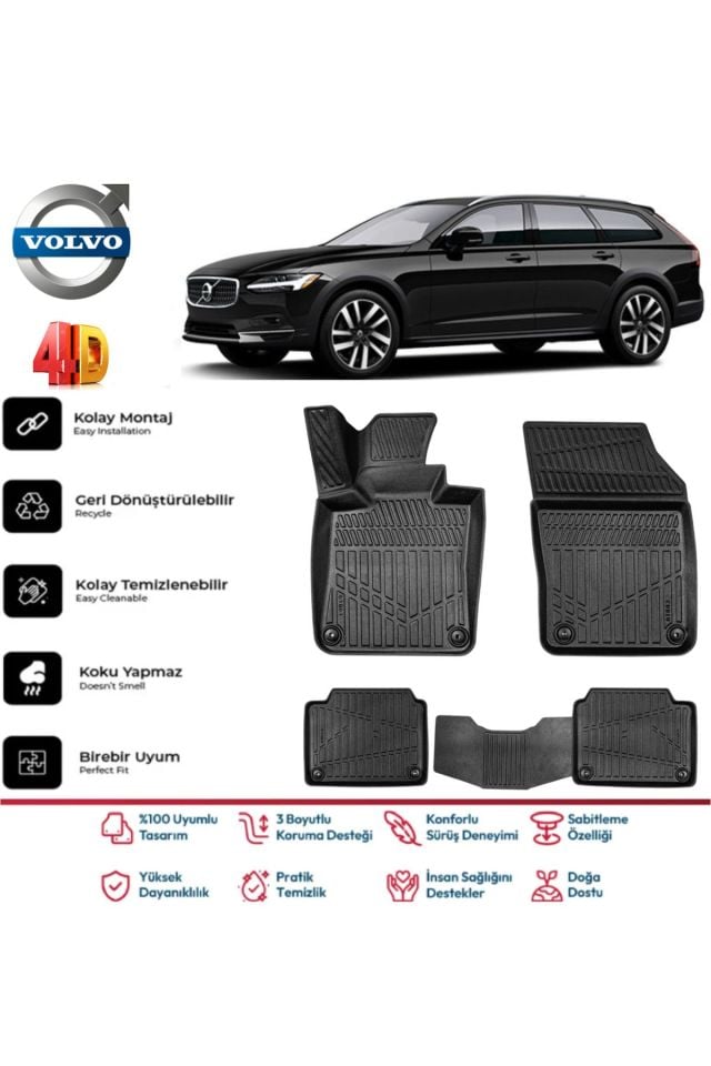 Volvo V90 2016 Ve Sonrası 4.5D Plus Havuzlu Siyah Paspas Takımı Yumuşak
