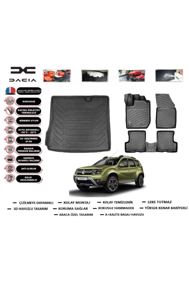 Dacia Duster 2 WD (4x2) 2019 Model Bagaj Havuzu Araca Özel Paspas Takımı Prrox