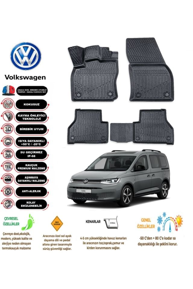 Volkswagen Caddy 2022 Model 4D Araca Özel Havuzlu Paspas Takımı