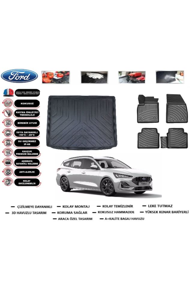 Ford Focus 4 STW 2021 Model Üst Kısım Bagaj Havuzu Araca Özel Paspas Takımı Prrox