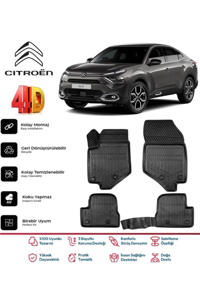Citroen C4X 2023 Ve Sonrası 4.5D Plus Havuzlu Siyah Paspas Takımı Yumuşak