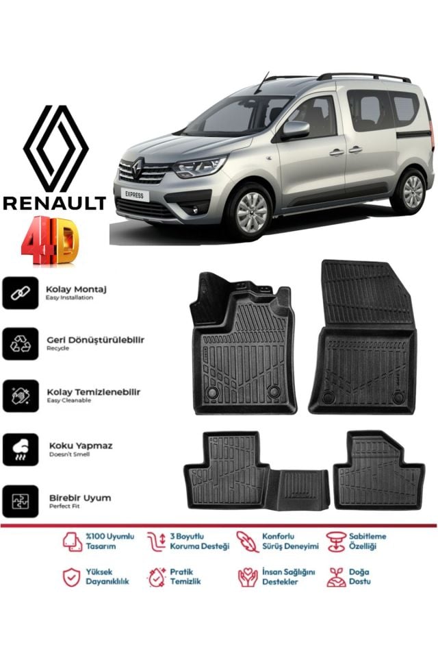Renault Express 2021 Ve Sonrası 4.5D Plus Havuzlu Siyah Paspas Takımı Yumuşak