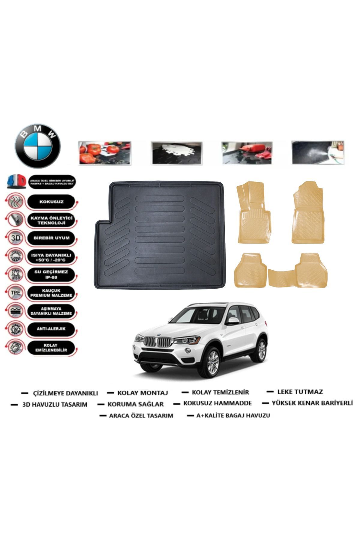 Bmw X3 2013 Model Bagaj Havuzu+Araca Özel Bej Paspas Takımı Flex