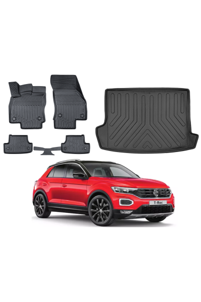 Volkswagen T-Roc 2017 Sonrası Üst 3D Bagaj Havuzu+3D Araca Özel Paspas Takımı