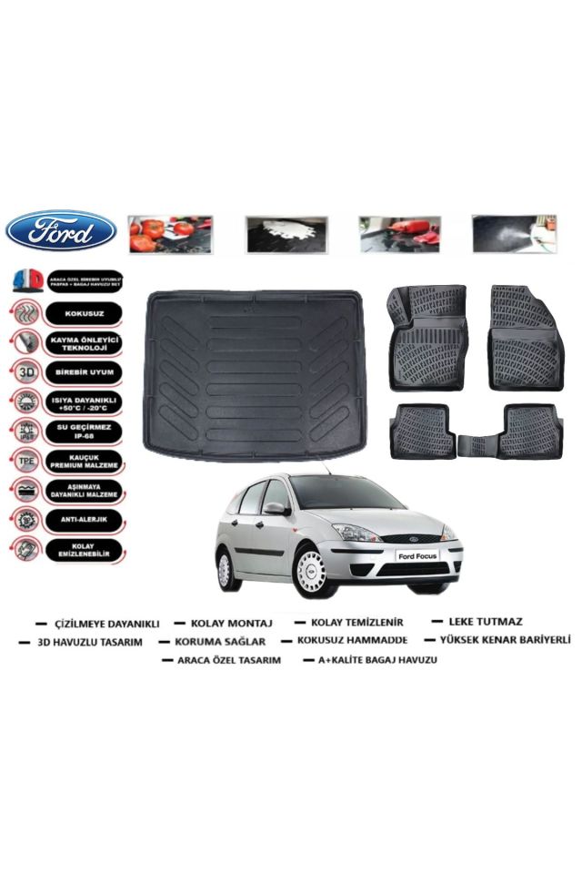 Ford Focus 1 HB 2000 Model Bagaj Havuzu Araca Özel Paspas Takımı Prrox