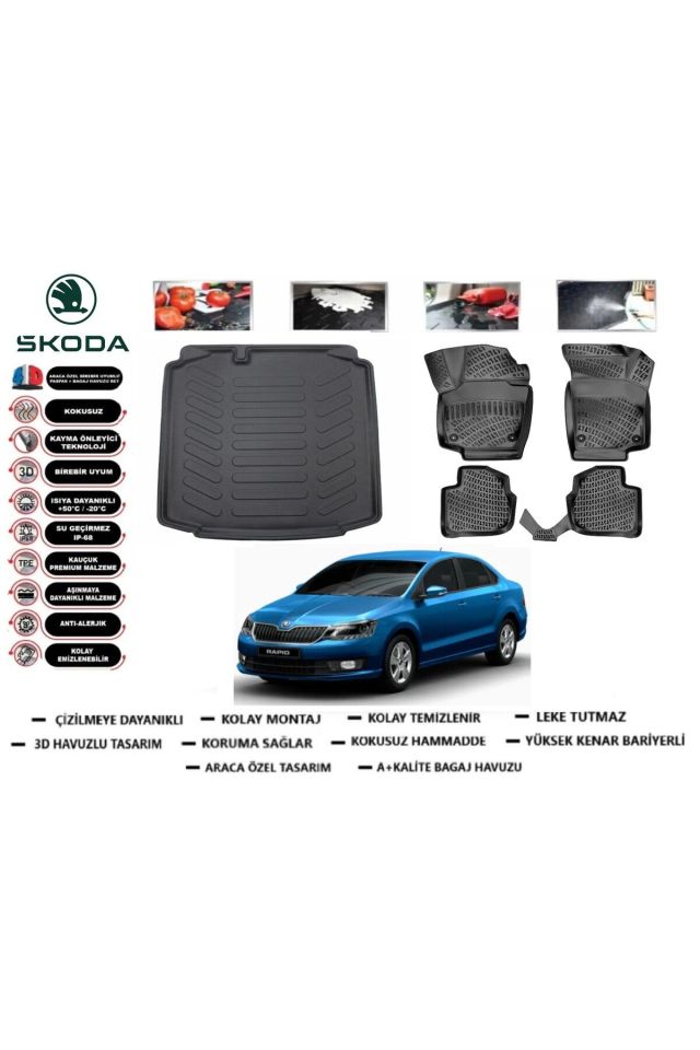 Skoda Rapıd Sedan 2014 Model Bagaj Havuzu Araca Özel Paspas Takımı Prrox