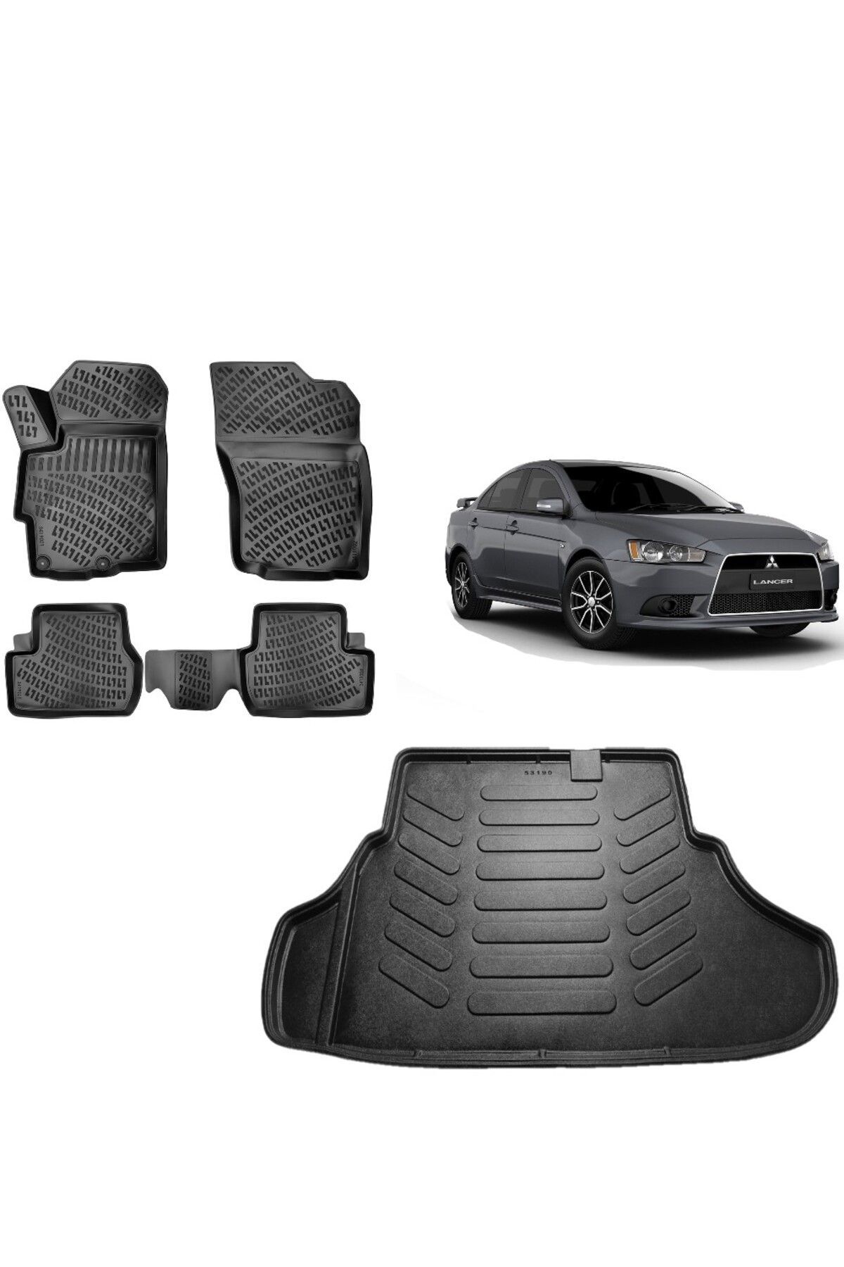 Mitsubishi Lancer 2012 Uyumlu Model 3D Bagaj Havuzu+3D Havuzlu Araca Özel Paspas Takımı
