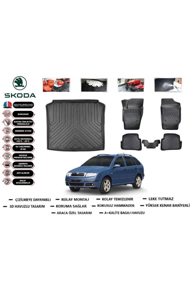 Skoda Fabia Stw 2003 Model Bagaj Havuzu Araca Özel Paspas Takımı Prrox