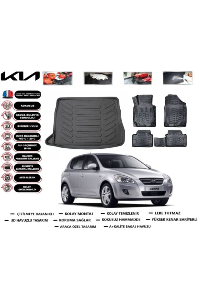 Kia Ceed HB 2009 Model Bagaj Havuzu Araca Özel Paspas Takımı Prrox