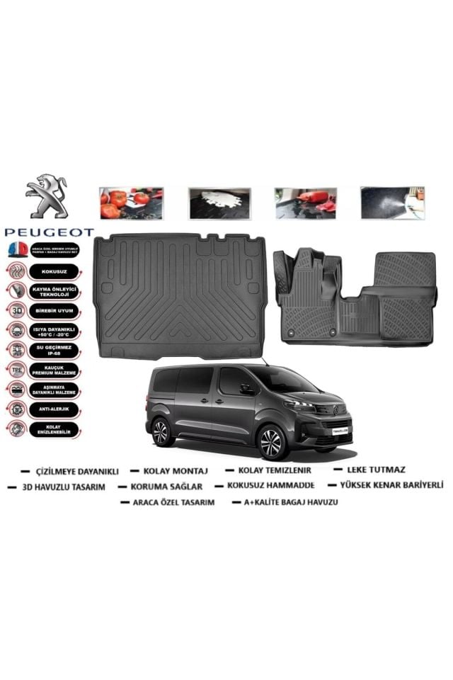 Peugeot Expert Traveller 8+1 2025 Model Bagaj Havuzu Araca Özel Paspas Takımı Prrox