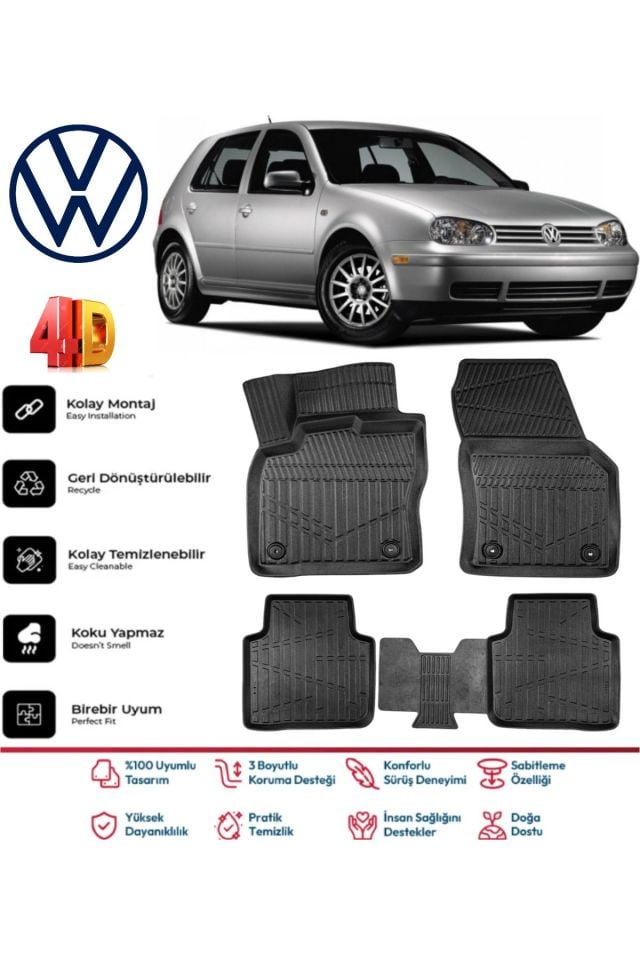 Volkswagen Golf 4 1997-2005 4.5D Plus Havuzlu Siyah Paspas Takımı Yumuşak