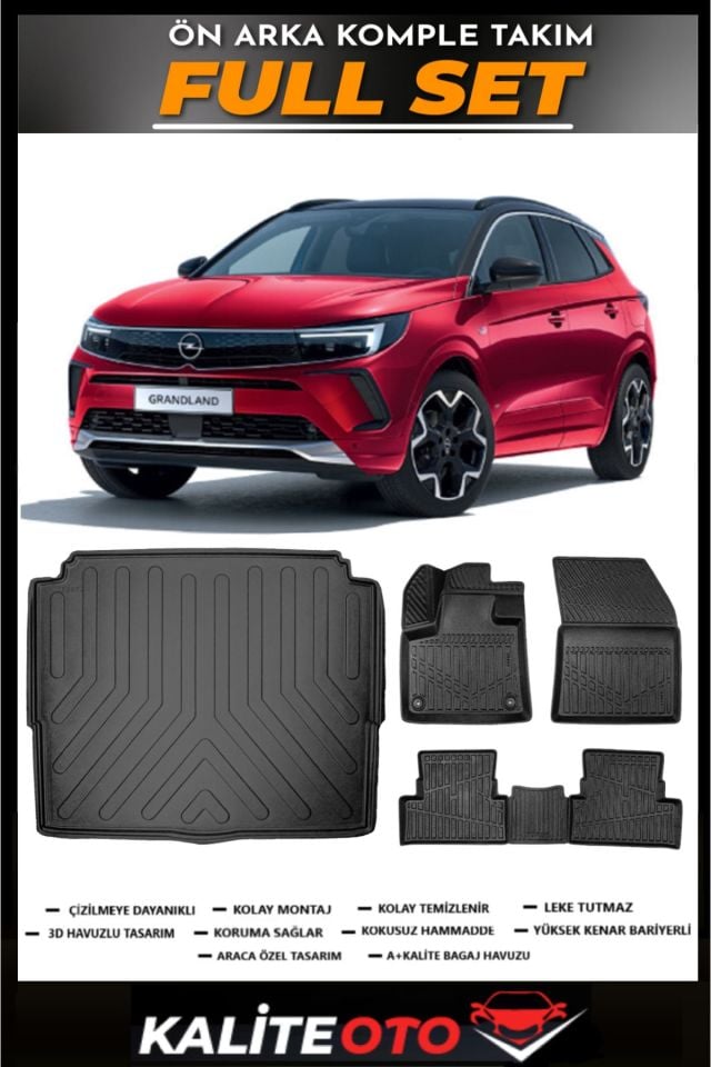 Opel Grandland Alt Bagaj Havuzu+4.5D Havuzlu Paspas Seti 2024 Model