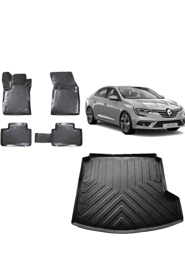 Renault Megane 4 2018 Model Sağ Cepli 3D Bagaj Havuzu+3D Havuzlu Araca Özel Paspas Takımı