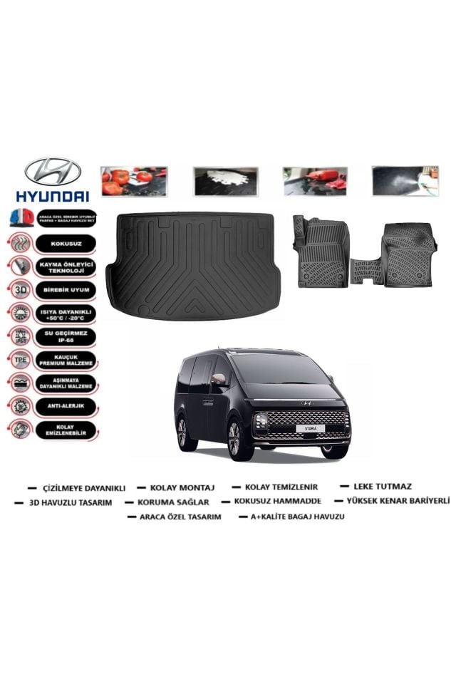 Hyundai Staria 2024 Model Bagaj Havuzu Araca Özel Paspas Takımı Prrox