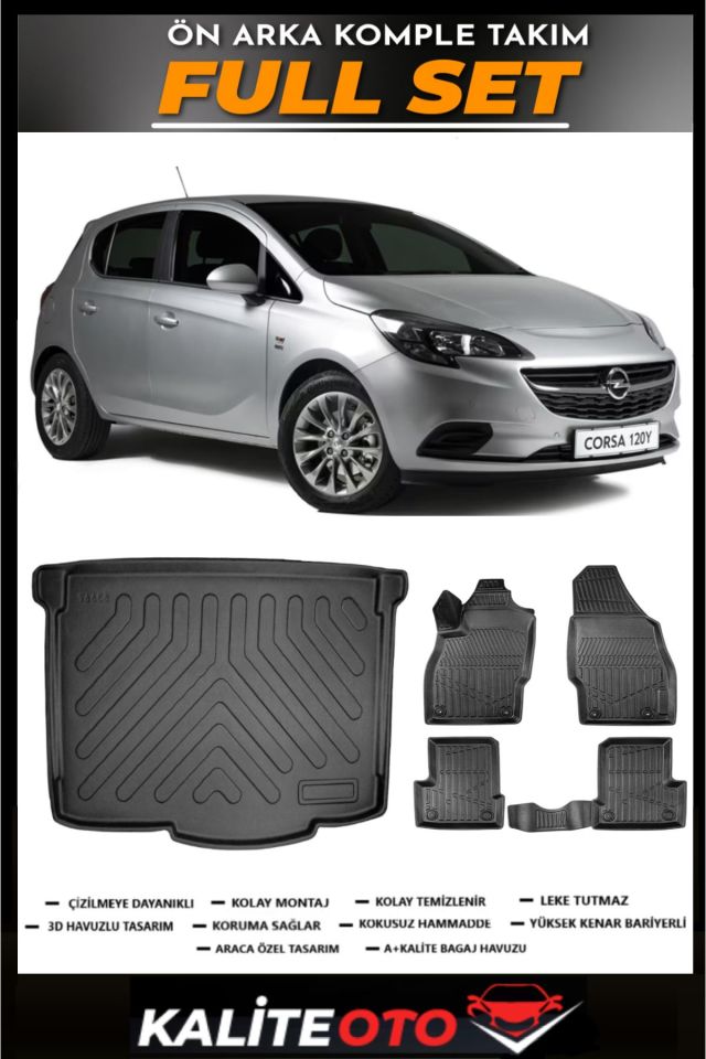 Opel Corsa E Bagaj Havuzu+4.5D Havuzlu Paspas Seti
