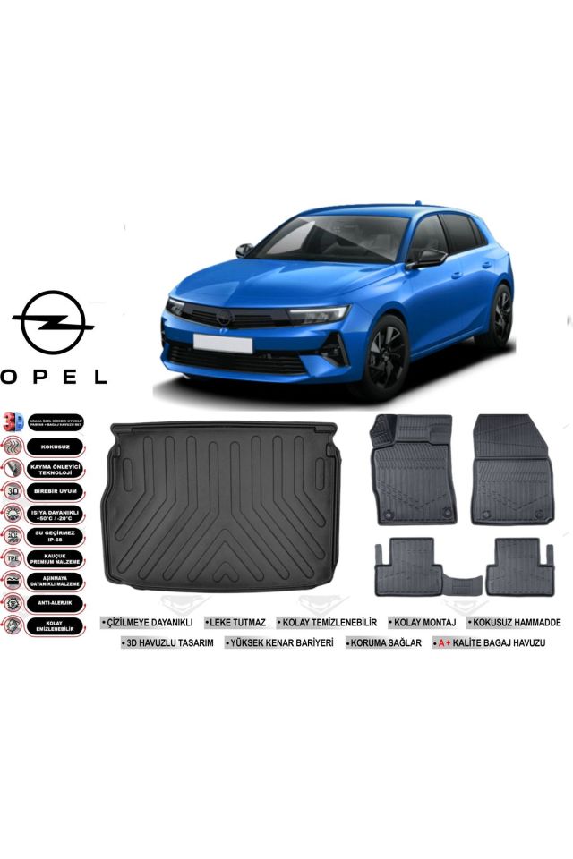 Opel Astra L 2025 Model Üst Bagaj Havuzu Araca Özel Siyah Havuzlu Paspas Takımı Sett