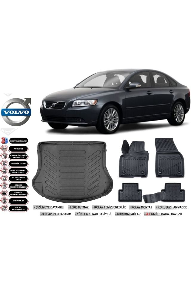 Volvo S40 2005 Model Bagaj Havuzu Araca Özel Siyah Kokusuz Havuzlu Paspas Takımı