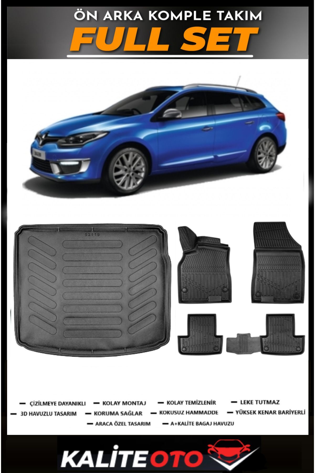 Renault Megane 3 Sporttourer Bagaj Havuzu+4.5D Havuzlu Paspas Seti 2014 Model
