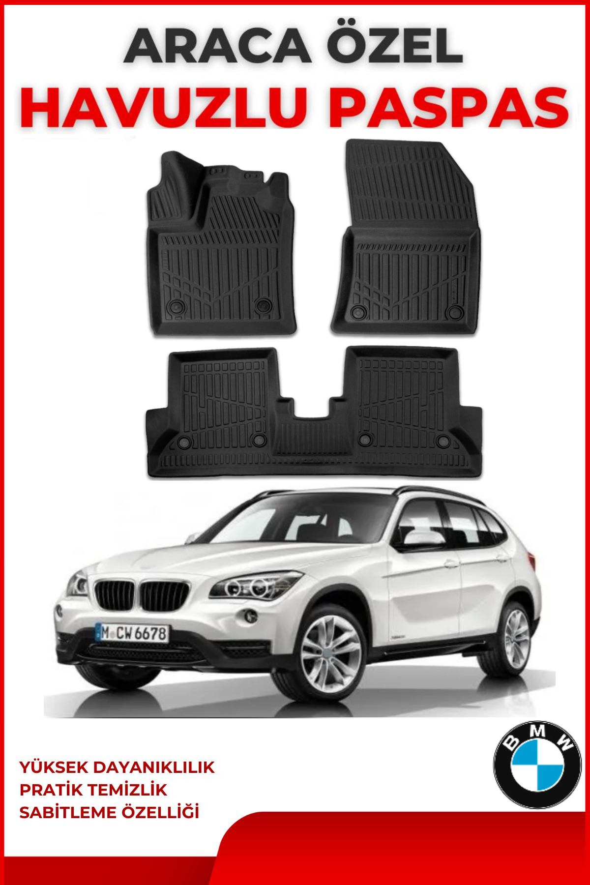 Bmw X1 2009-2015 4.5D Plus Havuzlu Siyah Paspas Takımı Yumuşak