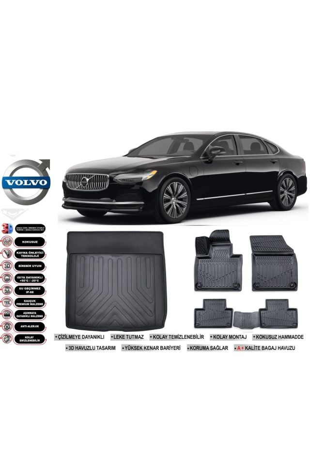 Volvo S90 2018 Model Bagaj Havuzu Araca Özel Siyah Extra Havuzlu Paspas Takımı