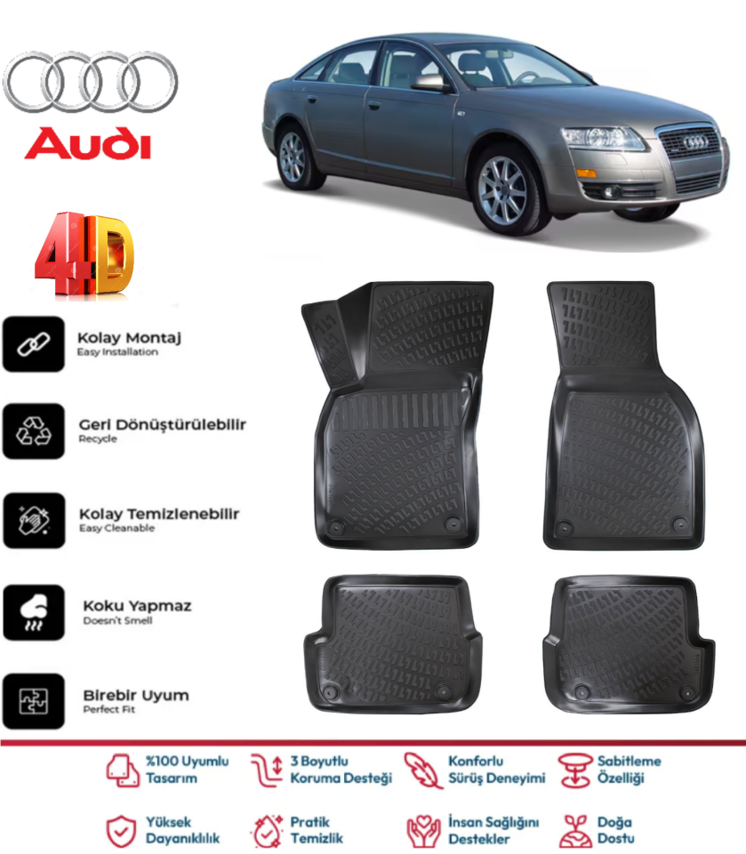 Audi A6 2004-2011 4.5D Plus Havuzlu Siyah Paspas Takımı Yumuşak