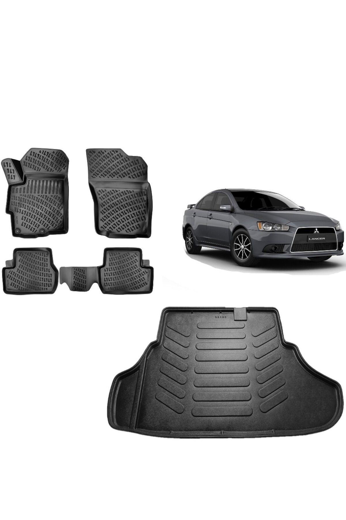 Mitsubishi Lancer 2014 Model 3D Bagaj Havuzu+3D Havuzlu Araca Özel Paspas Takımı