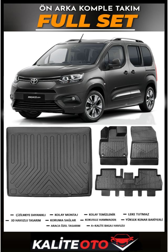 Toyota Proace City Seperatörlü Bagaj Havuzu+4.5D Havuzlu Paspas Seti 2020 Model