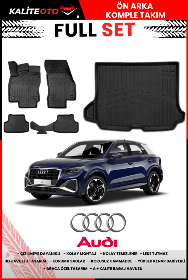 Audi Q2 Uyumlu 2016 Sonrası Bagaj Havuzu+4,5D Havuzlu Paspas Setiii