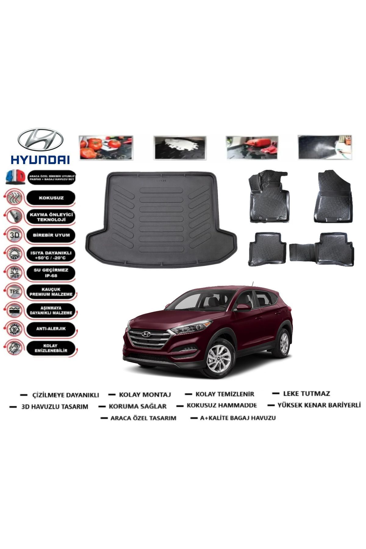 Hyundai Tucson 2018 Model Bagaj Havuzu Araca Özel Paspas Takımı Prrox