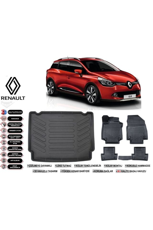 Renault Clio 4 Stw 2016 Model Bagaj Havuzu Araca Özel Siyah Kokusuz Havuzlu Paspas Takımı