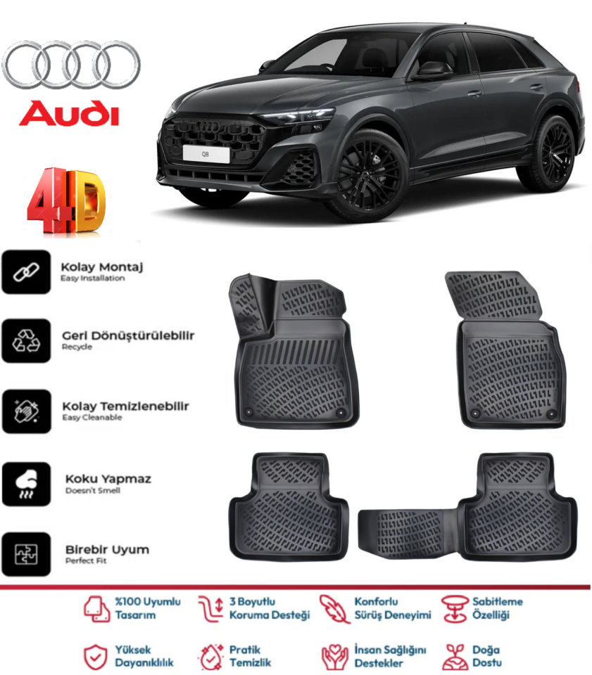 Audi Q8 2018 Sonrası 4.5D Havuzlu Paspas Takımı