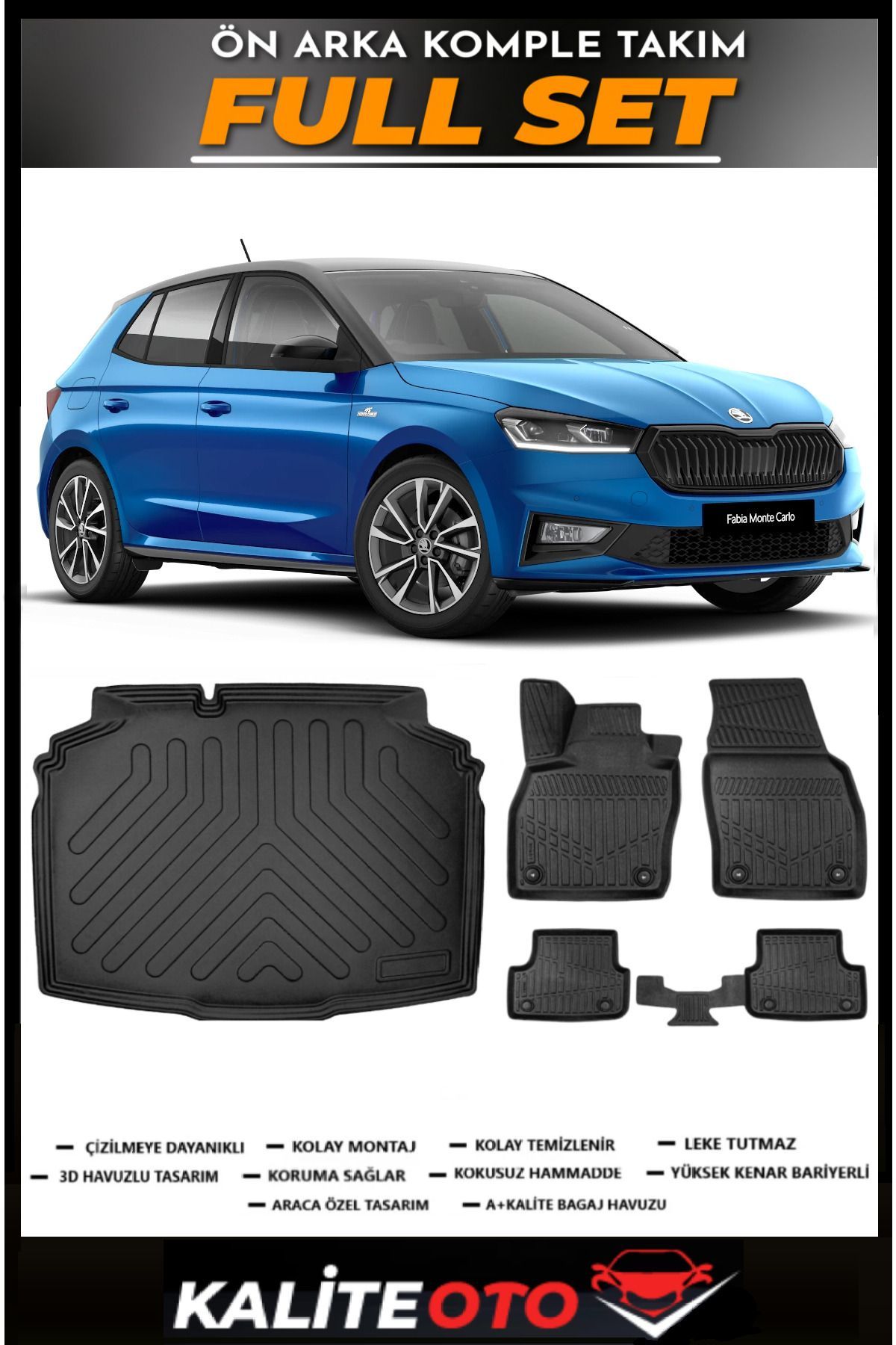 Skoda Fabia Bagaj Havuzu+4.5D Havuzlu Paspas Seti 2022 Model