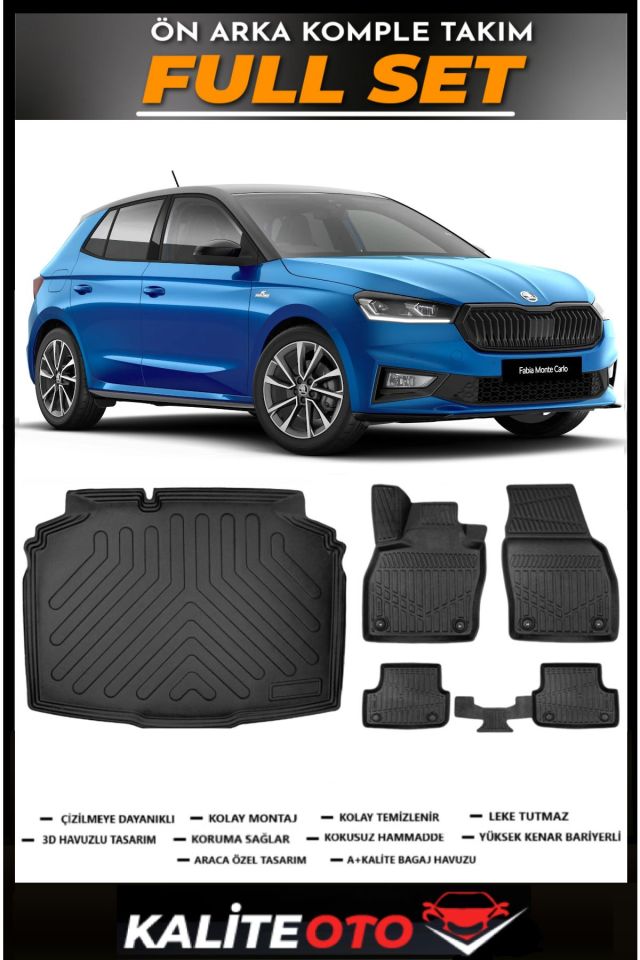Skoda Fabia Bagaj Havuzu+4.5D Havuzlu Paspas Seti 2022 Model