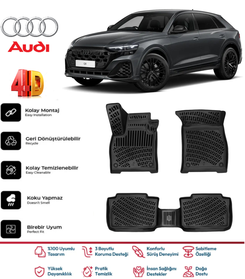 Audi Q8 E-Tron 2018 Sonrası 4.5D Havuzlu Paspas Takımı