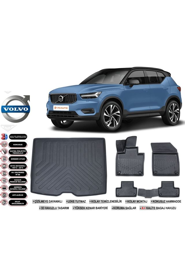 Volvo  XC40  2025 Model Bagaj Havuzu Araca Özel Siyah Extra Havuzlu Paspas Takımı