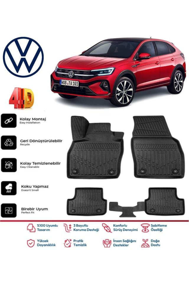 Volkswagen Taigo 2020 Ve Sonrası 4.5D Plus Havuzlu Siyah Paspas Takımı Yumuşak