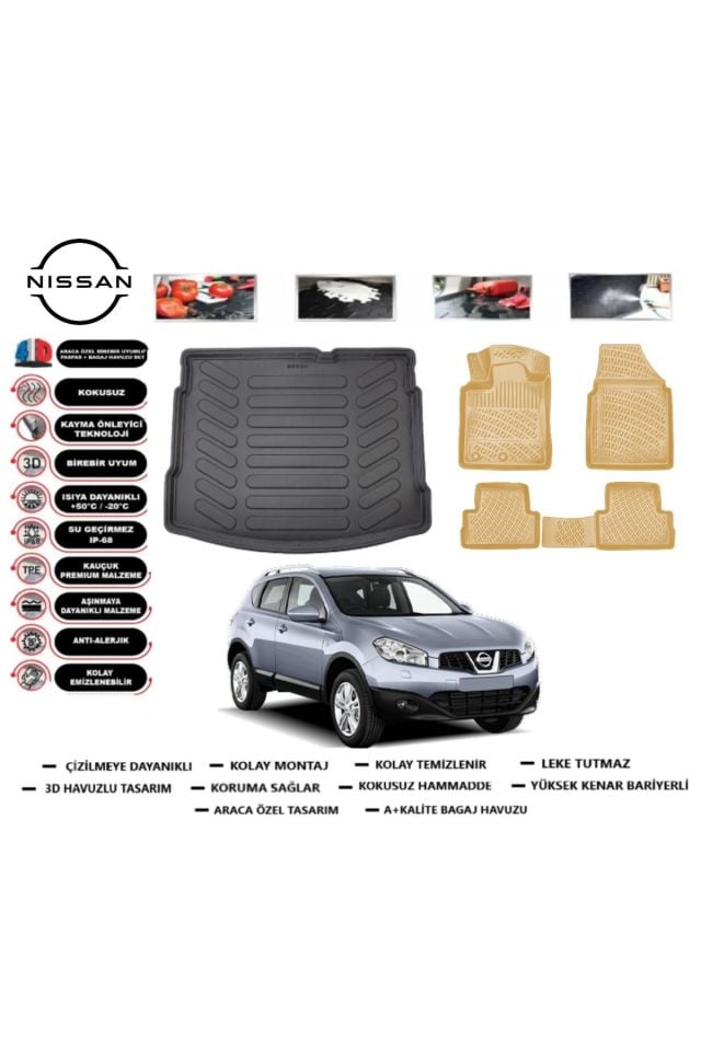 Nissan Qashqai 2011 Model Bagaj Havuzu+Araca Özel Bej Paspas Takımı Flex