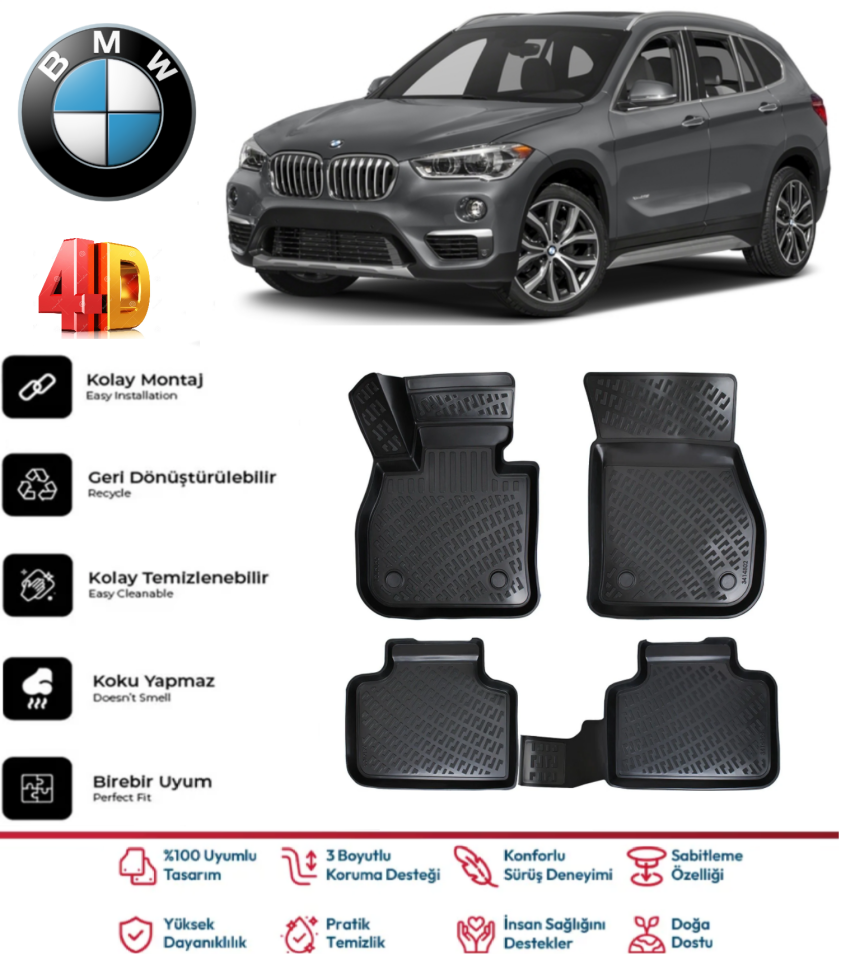 Bmw X1 2016-2022 4.5D Havuzlu Siyah Paspas Takımı